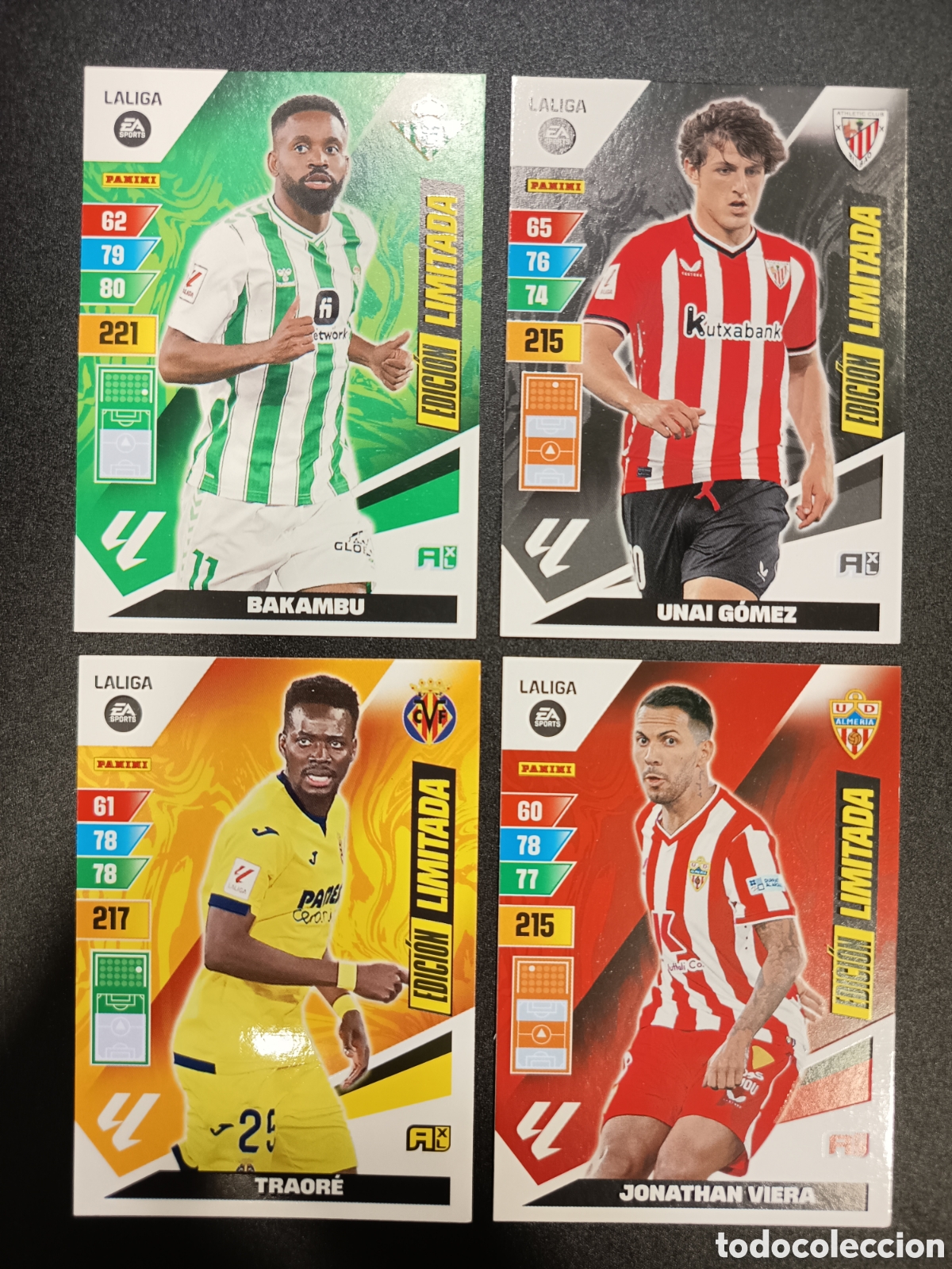 Cromos de F&uacute;tbol: 4 Cromos cards Edici&oacute;n Limitada Adrenalyn 2023-24 PANINI Jug&oacute;n 206 Bakambu Unai G&oacute;mez Viera Traore