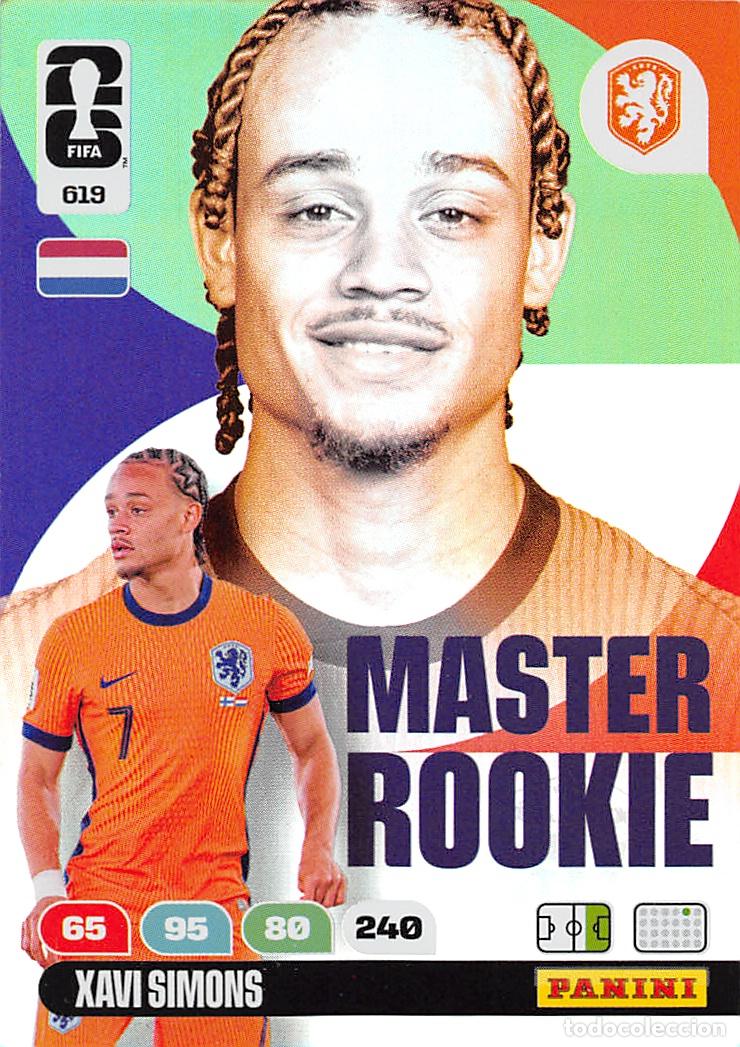 Fu&szlig;ball-Sticker: PANINI ADRENALYN FIFA WORLD CUP MUNDIAL 2026 #619 XAVI SIMMONS (PAISES BAJOS) MASTER ROOKIE