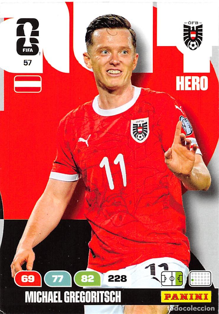 Cromos de Futebol: PANINI ADRENALYN FIFA WORLD CUP MUNDIAL 2026 #57 MIHEL GREGORITSCH (AUSTRIA) BASE HERO