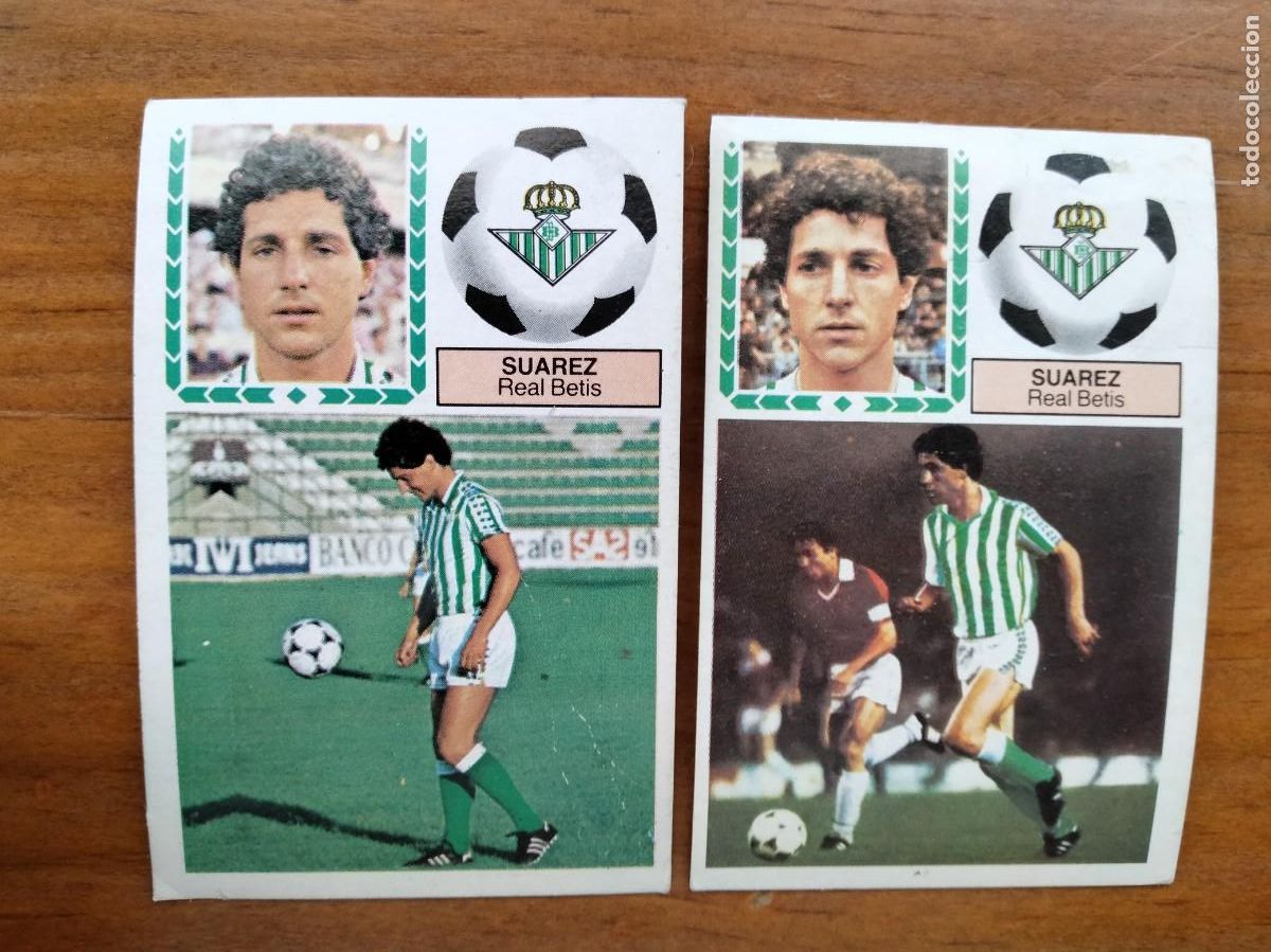 Fu&szlig;ball-Sticker: 2 versiones Su&aacute;rez fichaje 14 Betis cromo &aacute;lbum liga Este 83 84