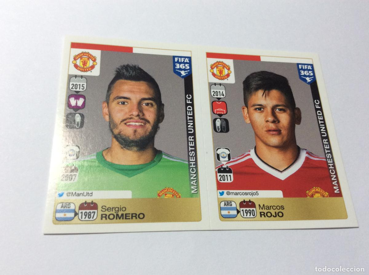 Cromos de F&uacute;tbol: 312 313 Sergio Romero Marcos Rojo Manchester United FC FIFA 365 2015 2016 PANINI