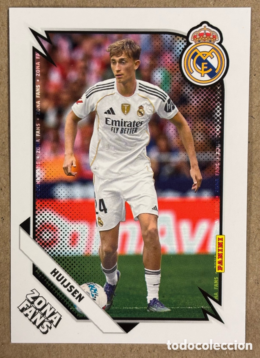Football Stickers: DEAN HUIJSEN (REAL MADRID). CARTA ZONA FANS COLECCI&Oacute;N REAL MADRID PANINI CLUB 2025/26