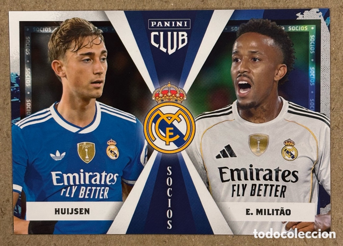 Cromos de F&uacute;tbol: HUIJSEN & EDER MILITAO (REAL MADRID). CARTA SOCIOS COLECCI&Oacute;N REAL MADRID PANINI CLUB 2025/26.