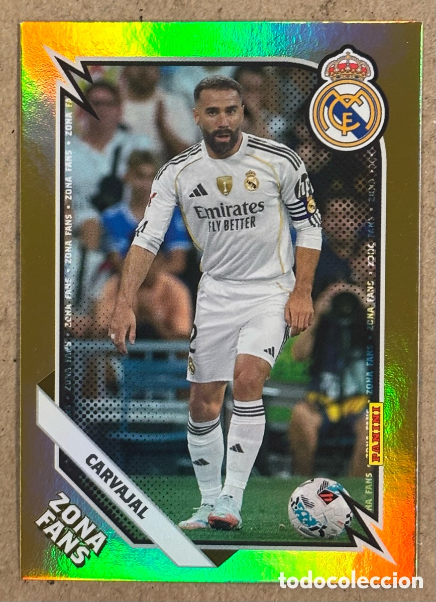 Cartes &agrave; collectionner de Football: CARVAJAL (REAL MADRID). CARTA ZONA FANS GOLD COLECCI&Oacute;N REAL MADRID PANINI CLUB 2025/26.