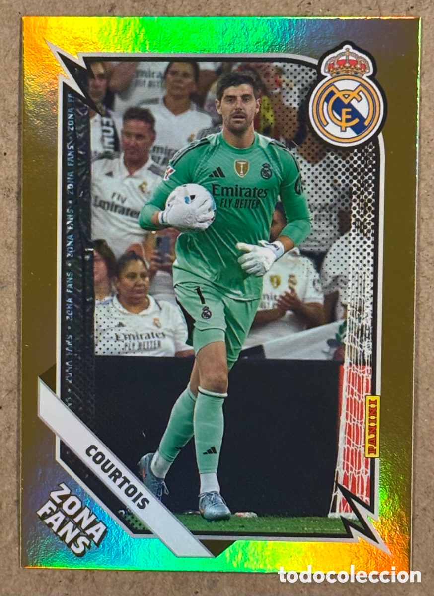 Cartes &agrave; collectionner de Football: COURTOIS (REAL MADRID). CARTA ZONA FANS GOLD COLECCI&Oacute;N REAL MADRID PANINI CLUB 2025/26.