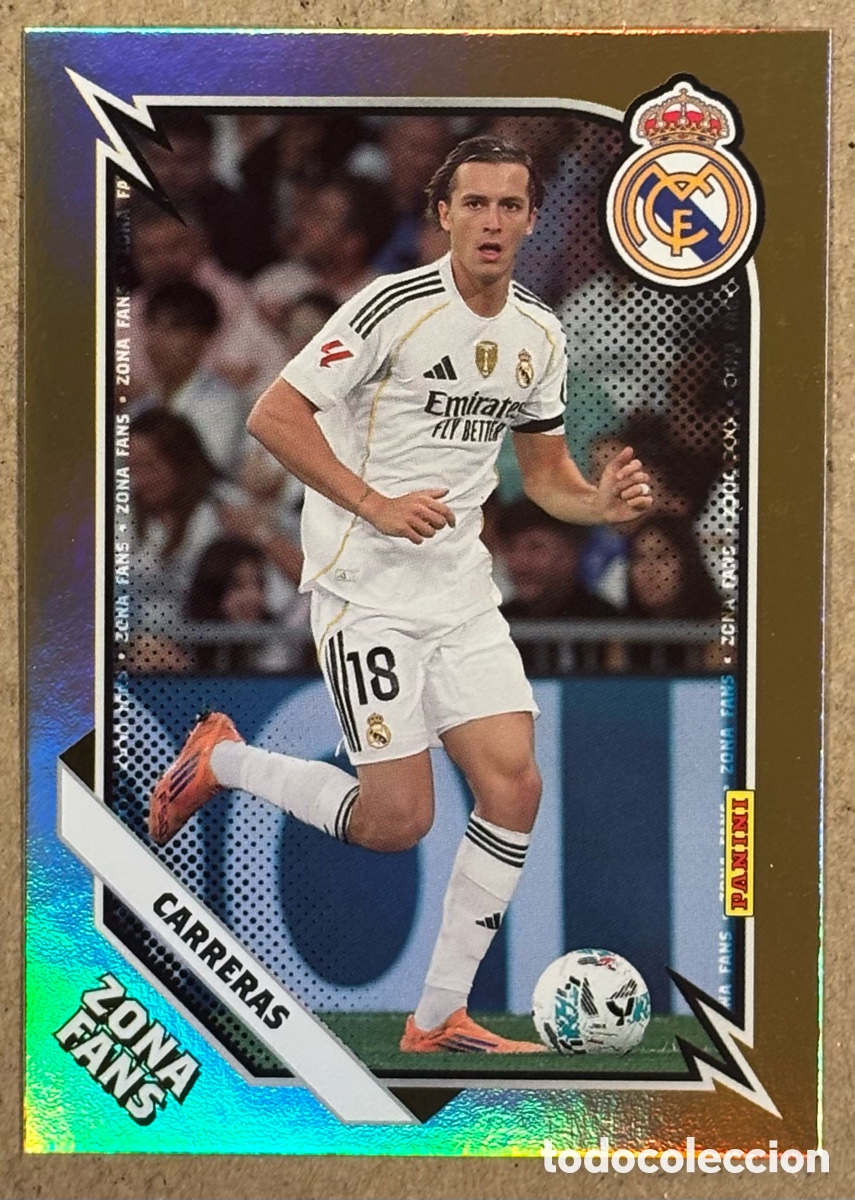Cartes &agrave; collectionner de Football: &Aacute;LVARO CARRERAS (REAL MADRID). CARTA ZONA FANS GOLD COLECCI&Oacute;N REAL MADRID PANINI CLUB 2025/26