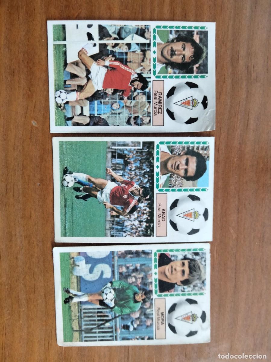 Cromos de F&uacute;tbol: Lote 3 cromos Murcia con Ram&iacute;rez fichaje 37 Mora 16 y Abad &aacute;lbum liga Este 83 84