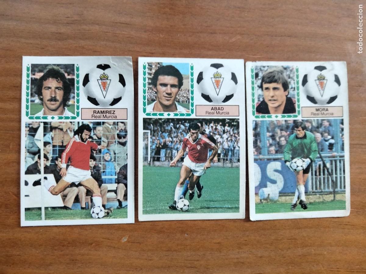 Football Stickers: Lote 3 cromos Murcia con Ram&iacute;rez fichaje 37 Mora 16 y Abad &aacute;lbum liga Este 83 84