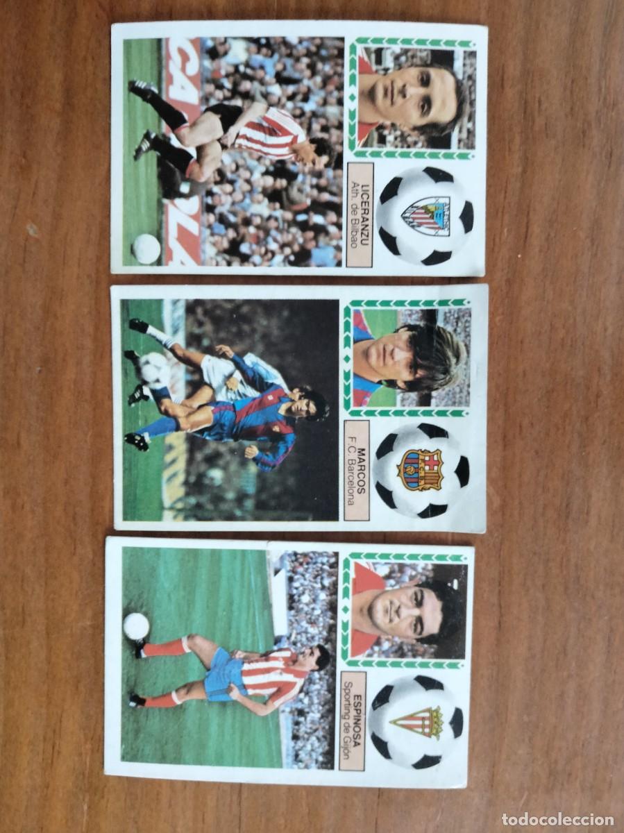 Cromos de F&uacute;tbol: Lote 3 cromos Marcos Barcelona Liceranzu Athletic Bilbao y Espinosa Gijon &aacute;lbum liga Este 83 84