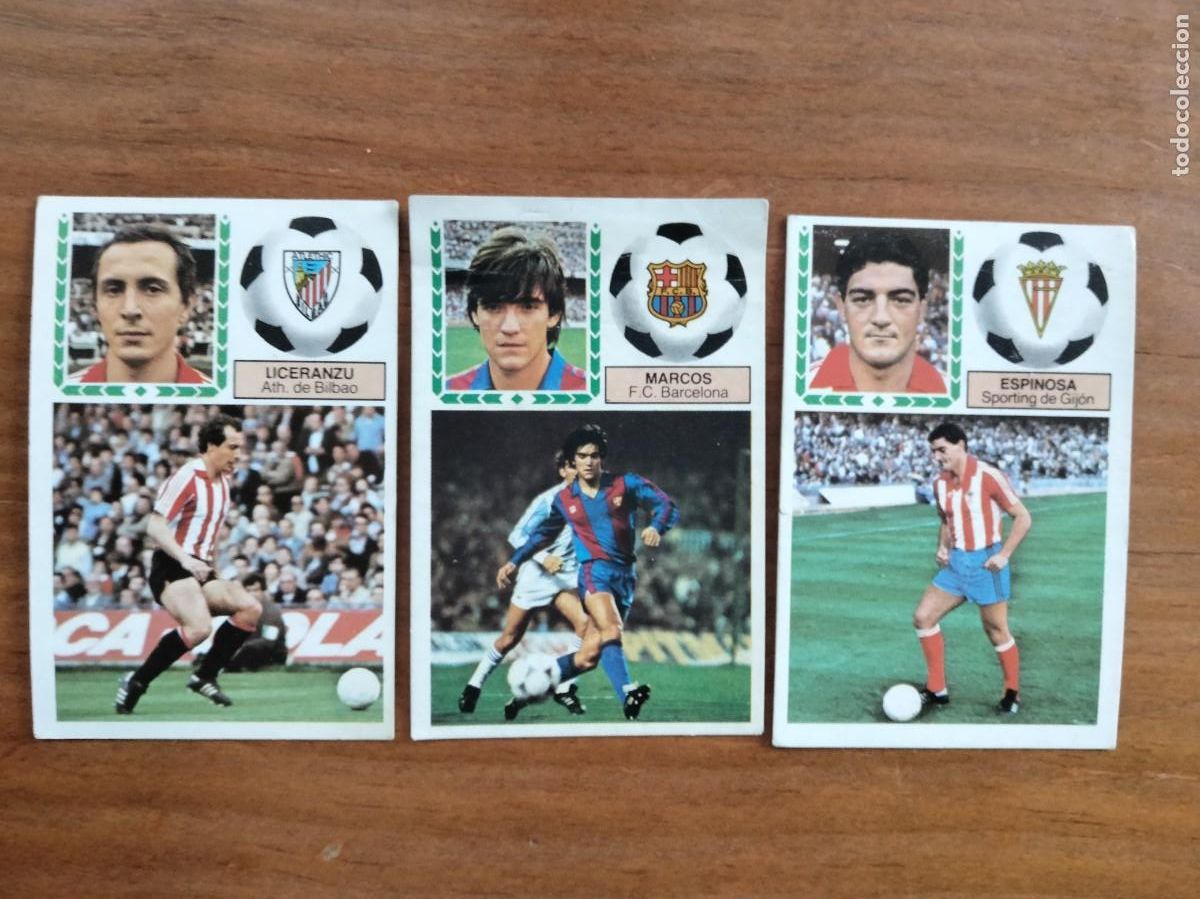 Football Stickers: Lote 3 cromos Marcos Barcelona Liceranzu Athletic Bilbao y Espinosa Gijon &aacute;lbum liga Este 83 84
