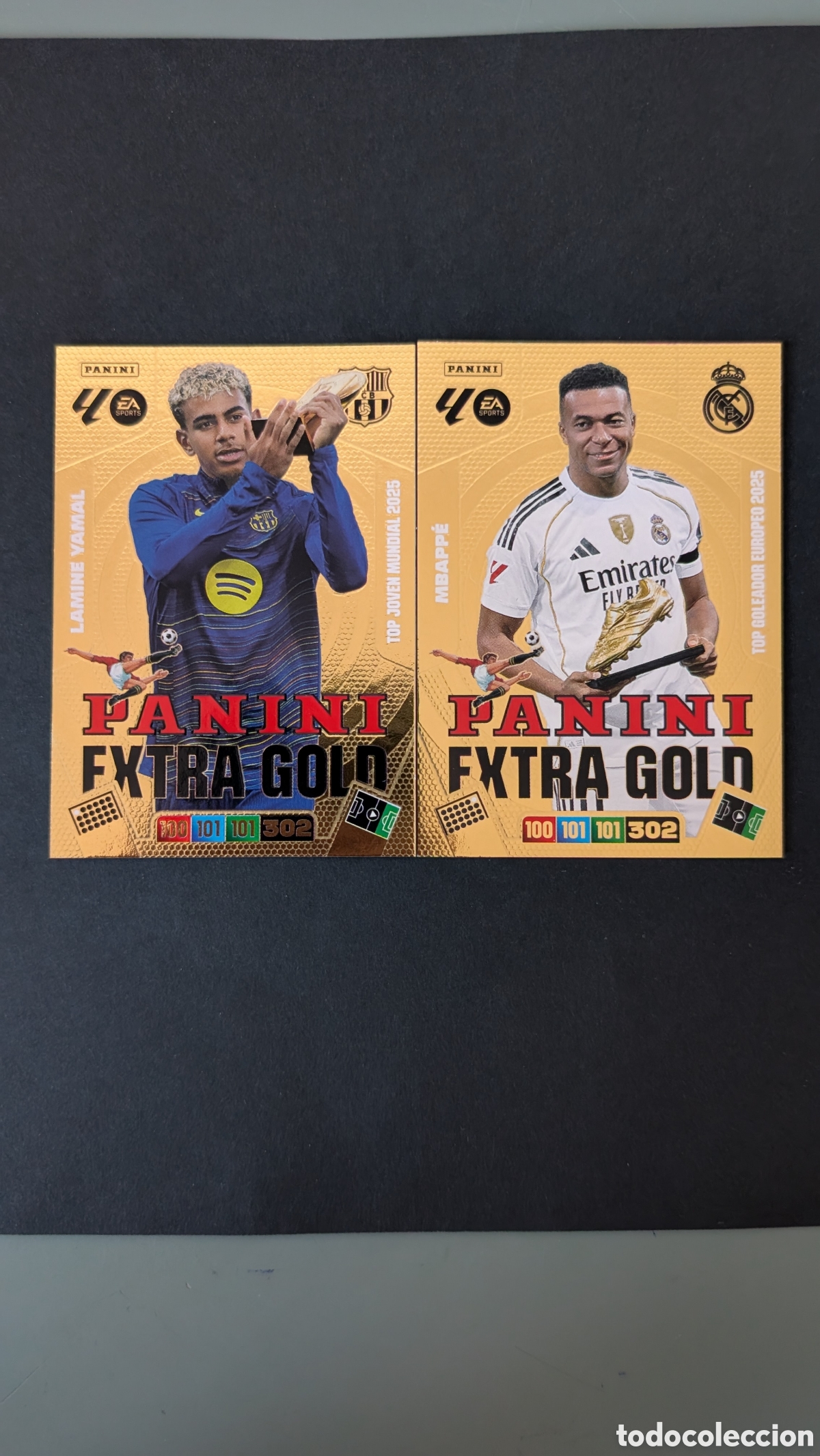 Cartes &agrave; collectionner de Football: LOTE 2 CROMOS EXTRA GOLD LAMINE YAMAL + MBAPPE ADRENALYN XL LIGA 2025/2026 25 26 PANINI