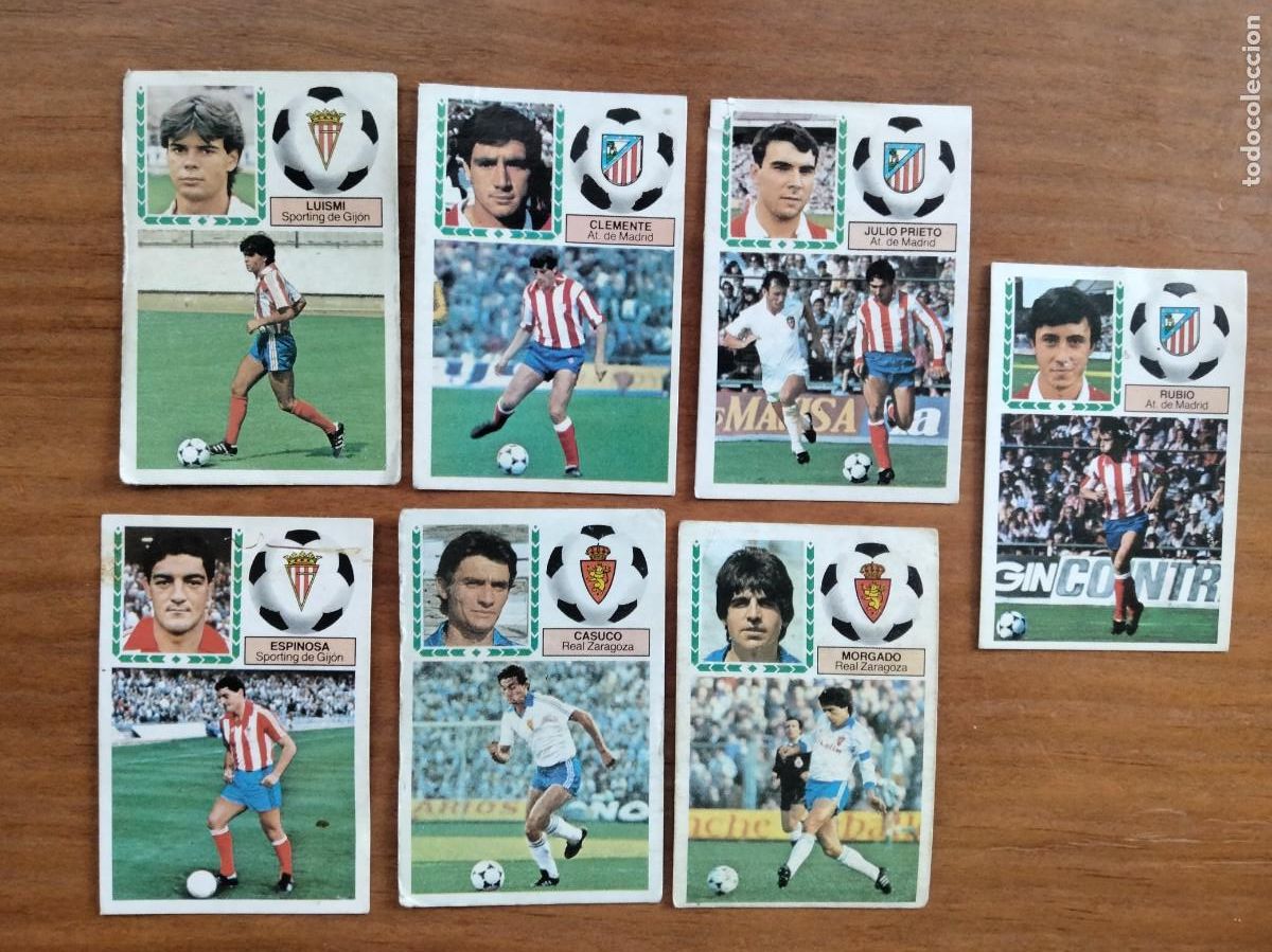Cromos de F&uacute;tbol: Lote 7 cromos incluye Luismi fichaje 35 Sporting con defectos At. Madrid &aacute;lbum liga Este 83 84