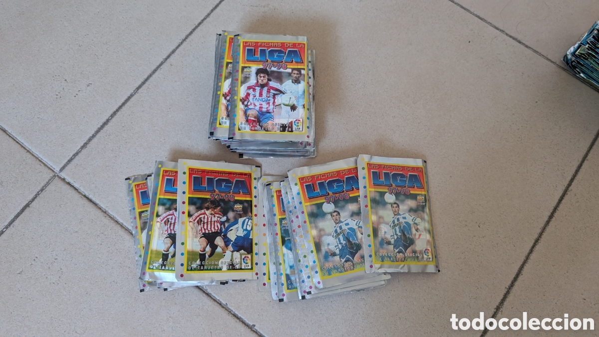 Fu&szlig;ball-Sticker: LOTE 50 SOBRES SIN ABRIR FICHAS LIGA MUNDICROMO LIGA 1997/98 97 98 NUNCA ABIERTOS