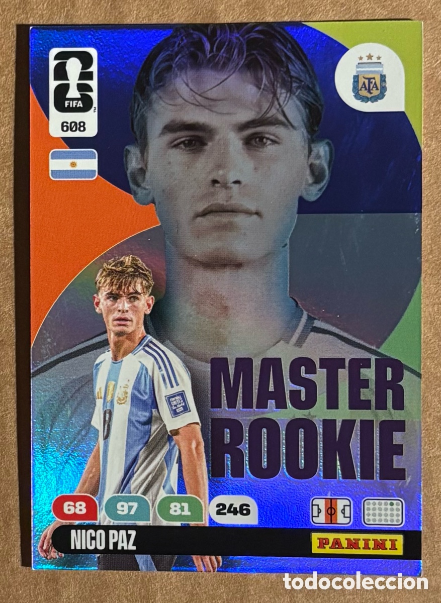 Figurine di Calcio: NICO PAZ (ARGENTINA). CARTA MASTER ROOKIE PANINI ADRENALYN XL FIFA WORLD CUP 2026. #608.