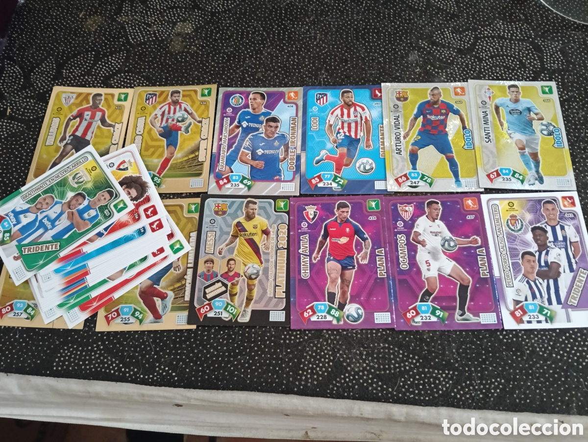 Cromos de F&uacute;tbol: 25 cromos Caja Platinium ADRENALIN liga 2020 con Messi, caja original incluida.