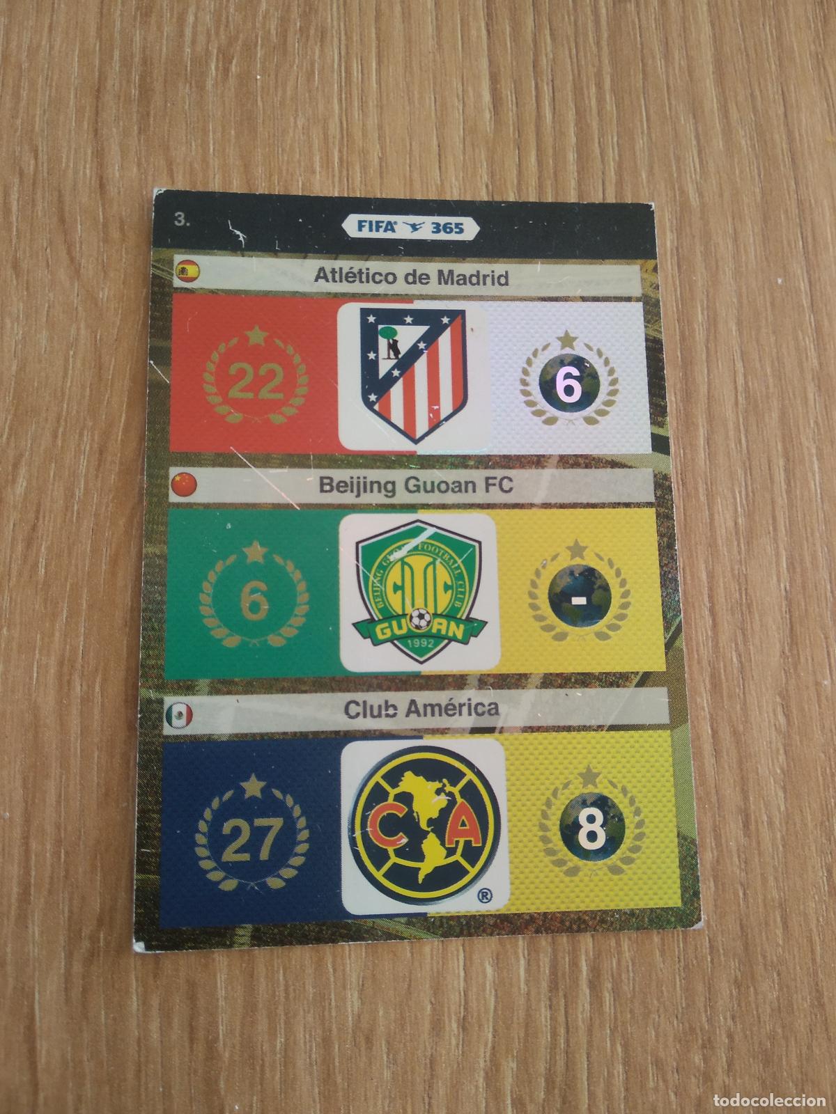 Cromos de F&uacute;tbol: 3 ATLETICO MADRID BEIJING GUOAN CLUB AMERICA CROMO FUTBOL PANINI FIFA 365 2015-2016 ADRENALYN 15-16