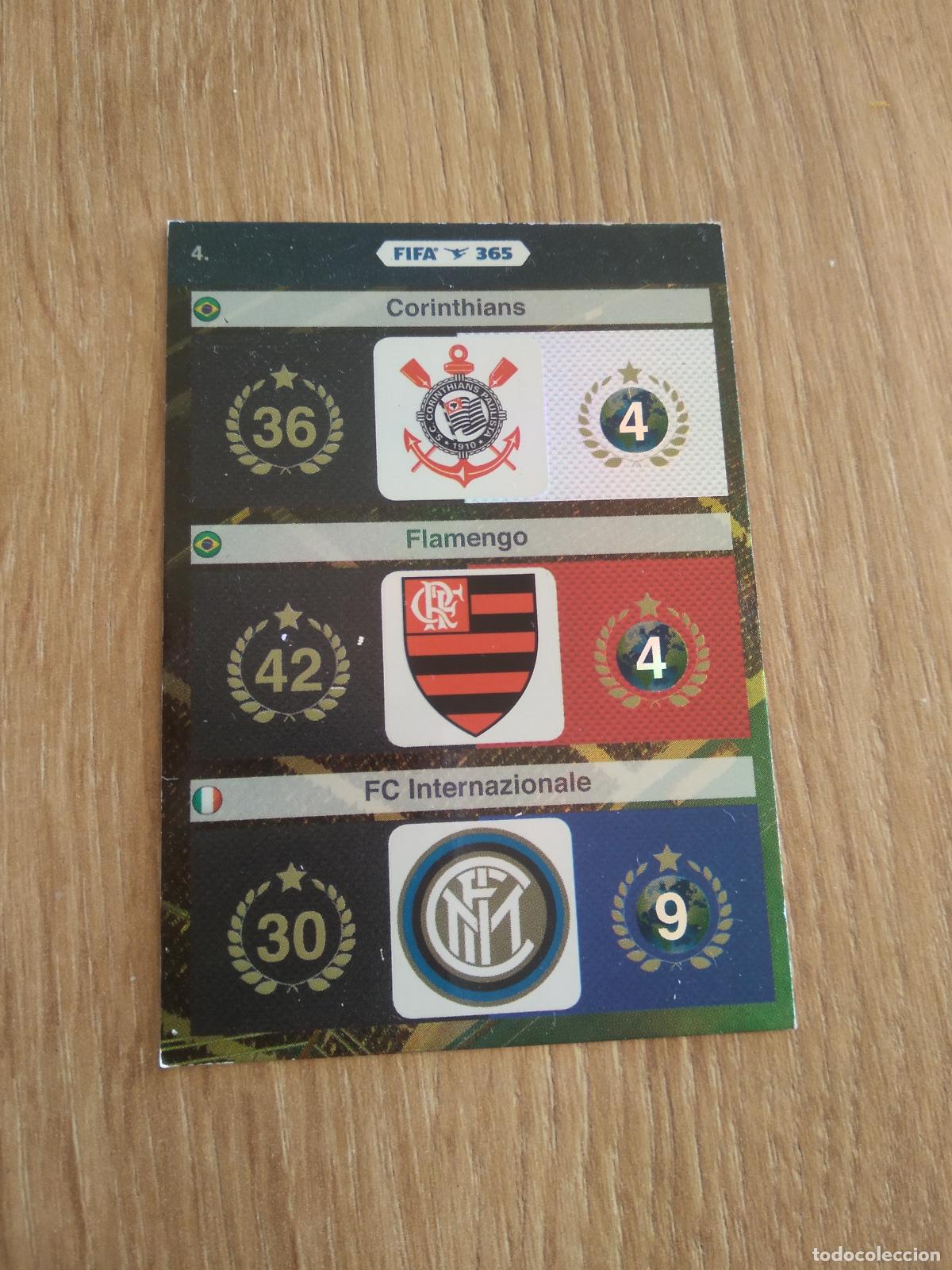 Cromos de F&uacute;tbol: 4 CORINTHIANS FLAMENGO INTER MILAN CROMO FUTBOL PANINI FIFA 365 2015-2016 ADRENALYN 15-16
