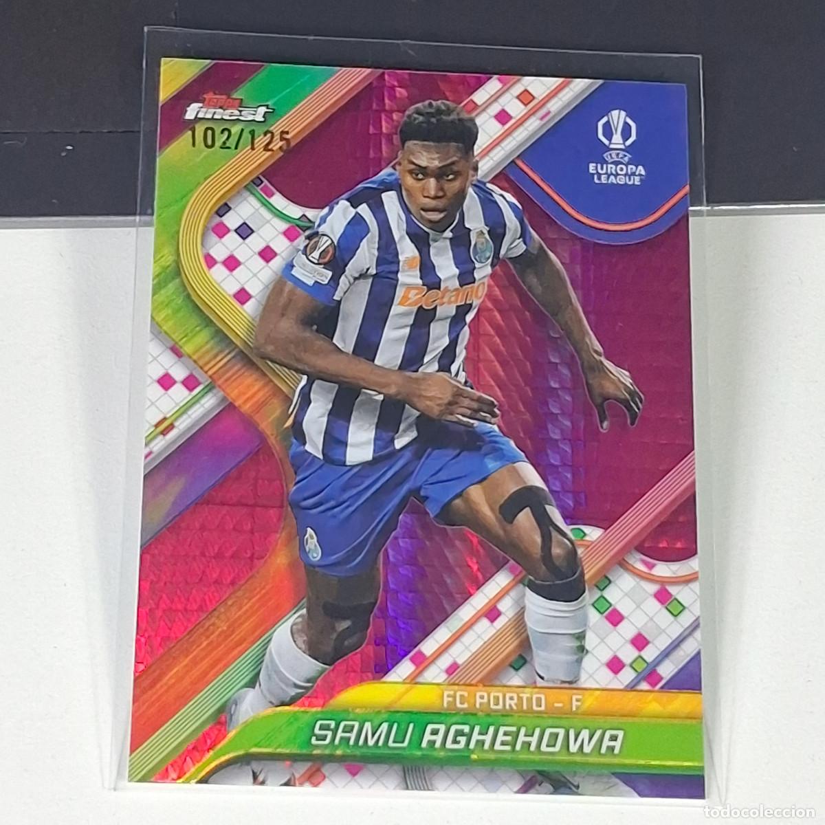 Cromos de F&uacute;tbol: P1 44 SAMU AGHEHOWA NUMERADA 102 /299 SN PURPLE REFRACTOR PORTO FCP 2024-25 FINEST UEFA