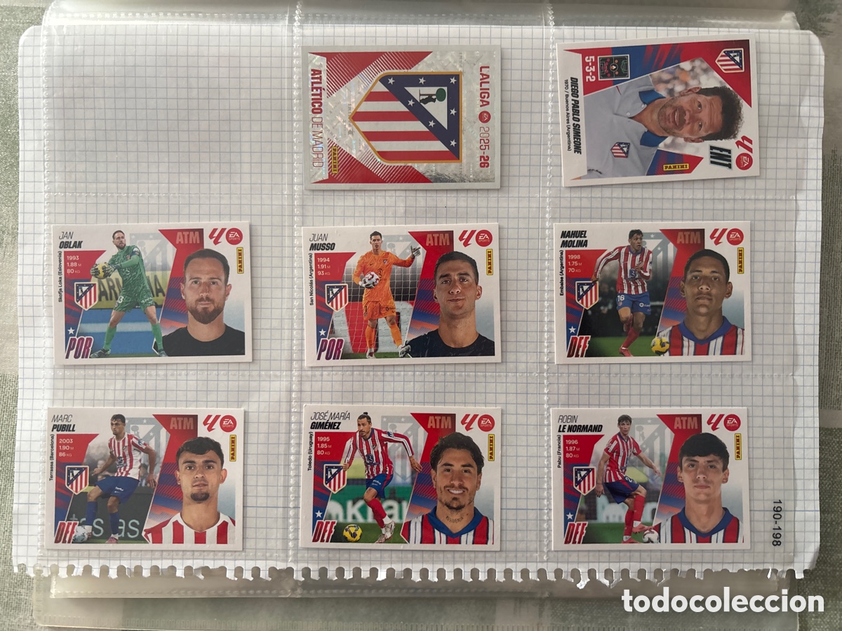 Cromos de F&uacute;tbol: LOTE 37 CROMOS ATLETICO DE MADRID COMPLETO LIGA ESTE 2025 2026 25 26