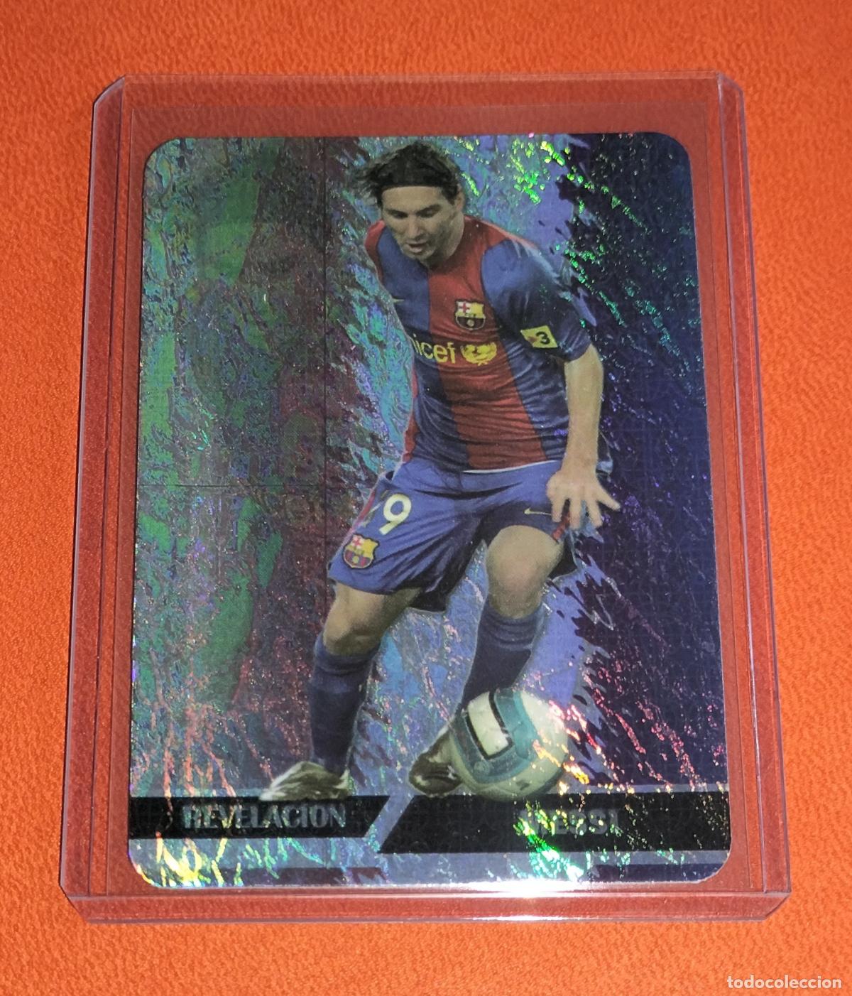 Cromos de F&uacute;tbol: 542 LIONEL MESSI REVELACION JASPEADO VERTICAL FC BARCELONA CARD MUNDICROMO LIGA 2007 2008 07 08