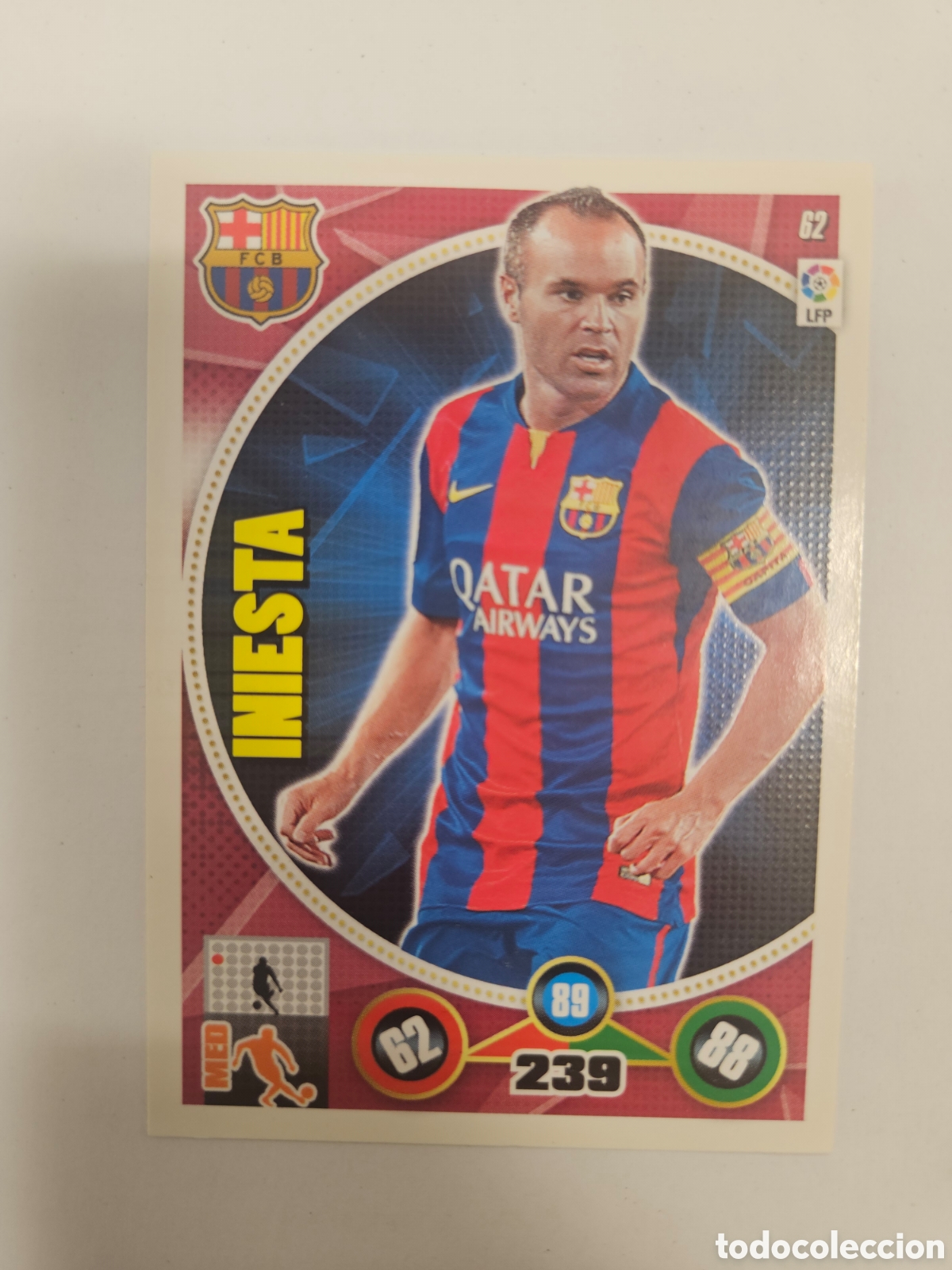Cromos de F&uacute;tbol: 62 Iniesta, FC Barcelona, Panini Adrenalyn XL 2014 2015 14 15