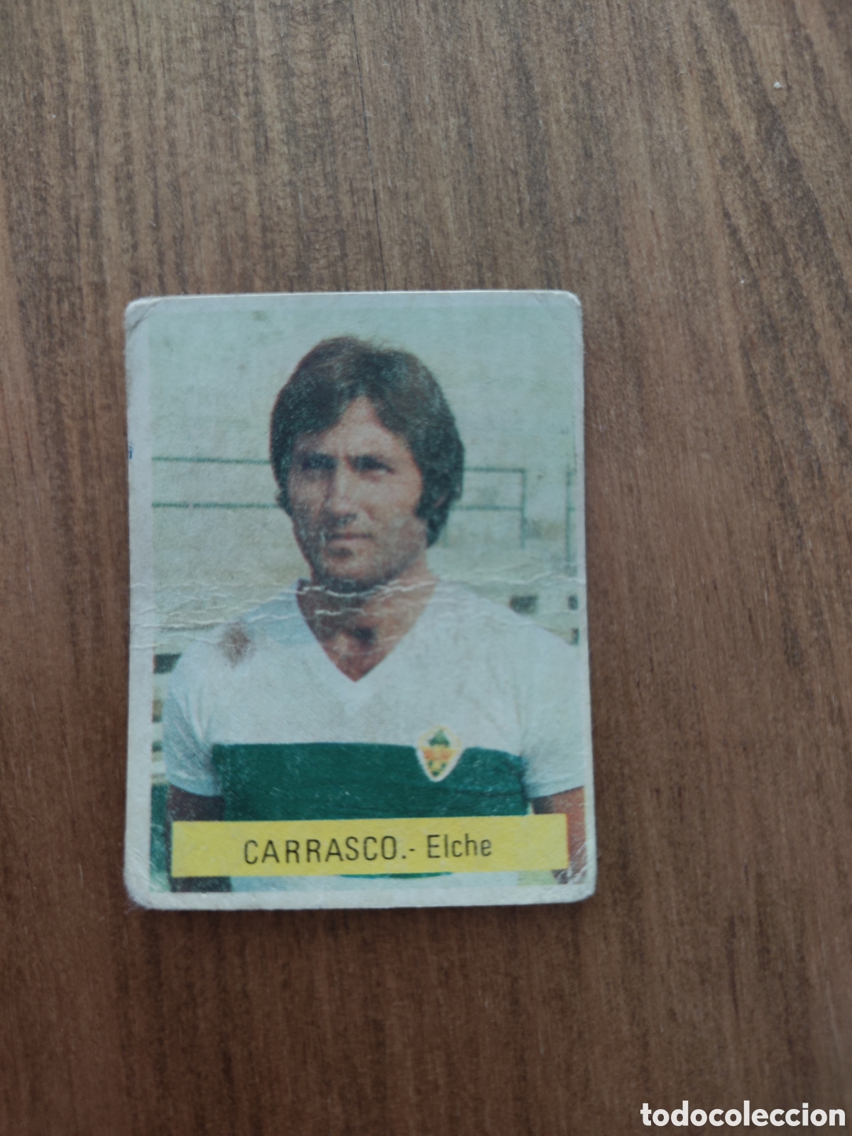 Cromos de F&uacute;tbol: Fini 75 76 sin pegar dep&oacute;sito MU Elche Carrasco con doblez central