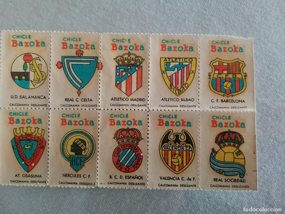 Cromos de F&uacute;tbol: ESCUDOS F&Uacute;TBOL BAZOKA BARCELONA, ATL. MADRID, AT. BILBAO SALAMANCA, CALTA,