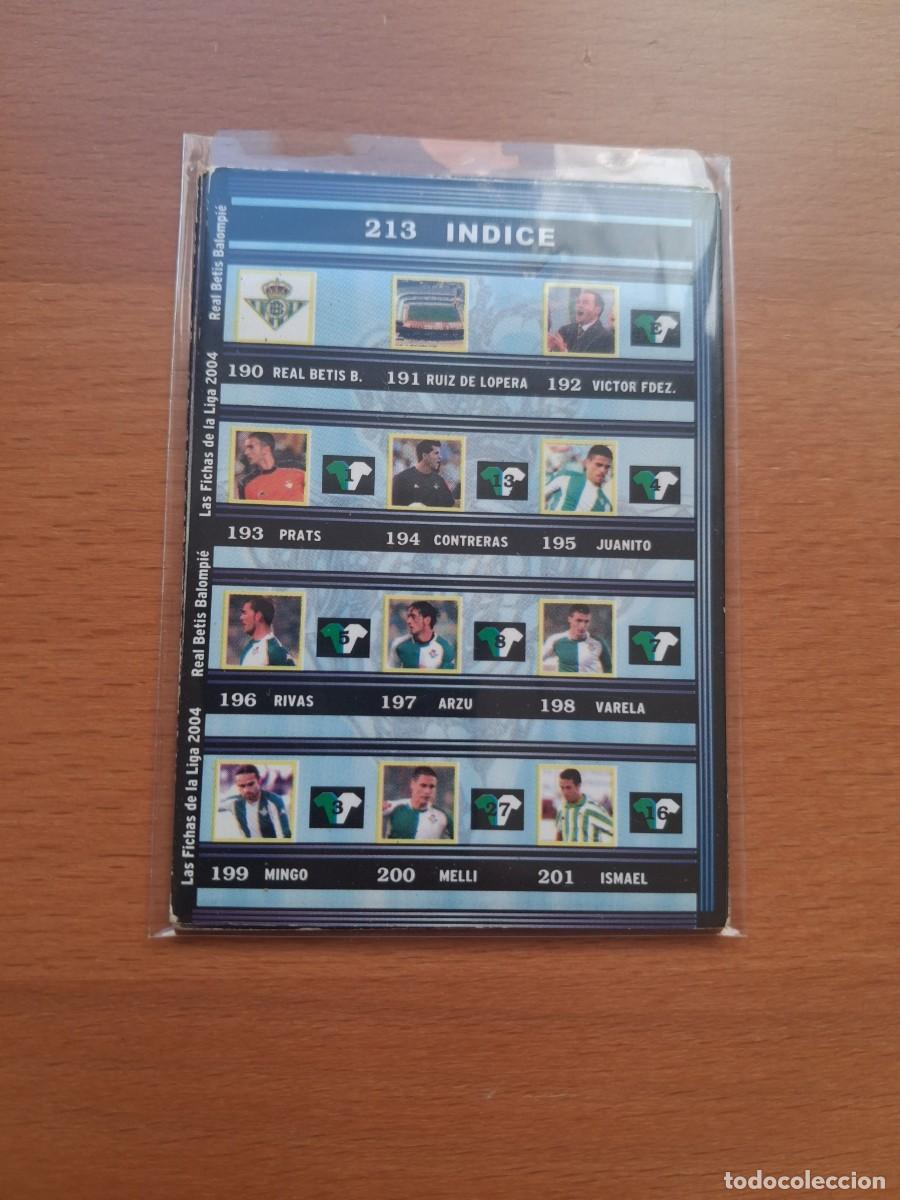 Cromos de F&uacute;tbol: Fichas de la Liga de Mundicromo 2003 2004 03 04 Real Betis 213 Indice