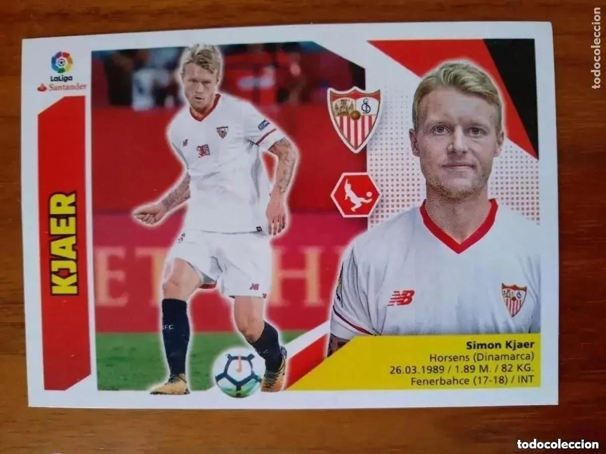 Cromos de F&uacute;tbol: CROMO. KJAER. SEVILLA. LIGA ESTE 2017-18. NUM 45 ULTIMOS FICHAJES.