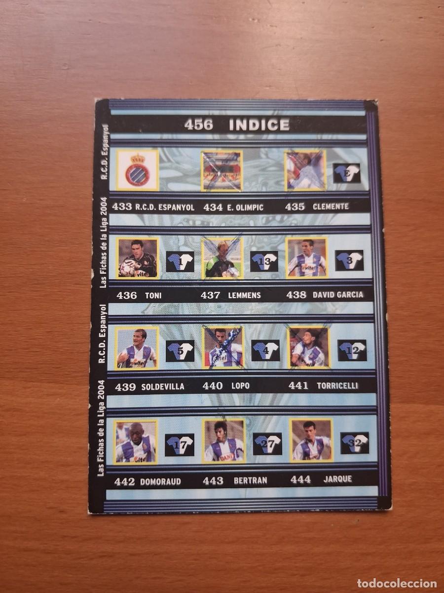 Cromos de F&uacute;tbol: Fichas de la Liga de Mundicromo 2003 2004 03 04 RCD Espanyol 456 Indice