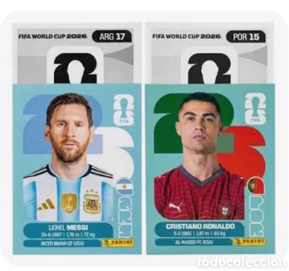 Cromos de Futebol: Cromos Messi Ronaldo Mundial 2026 ARG17 POR15
