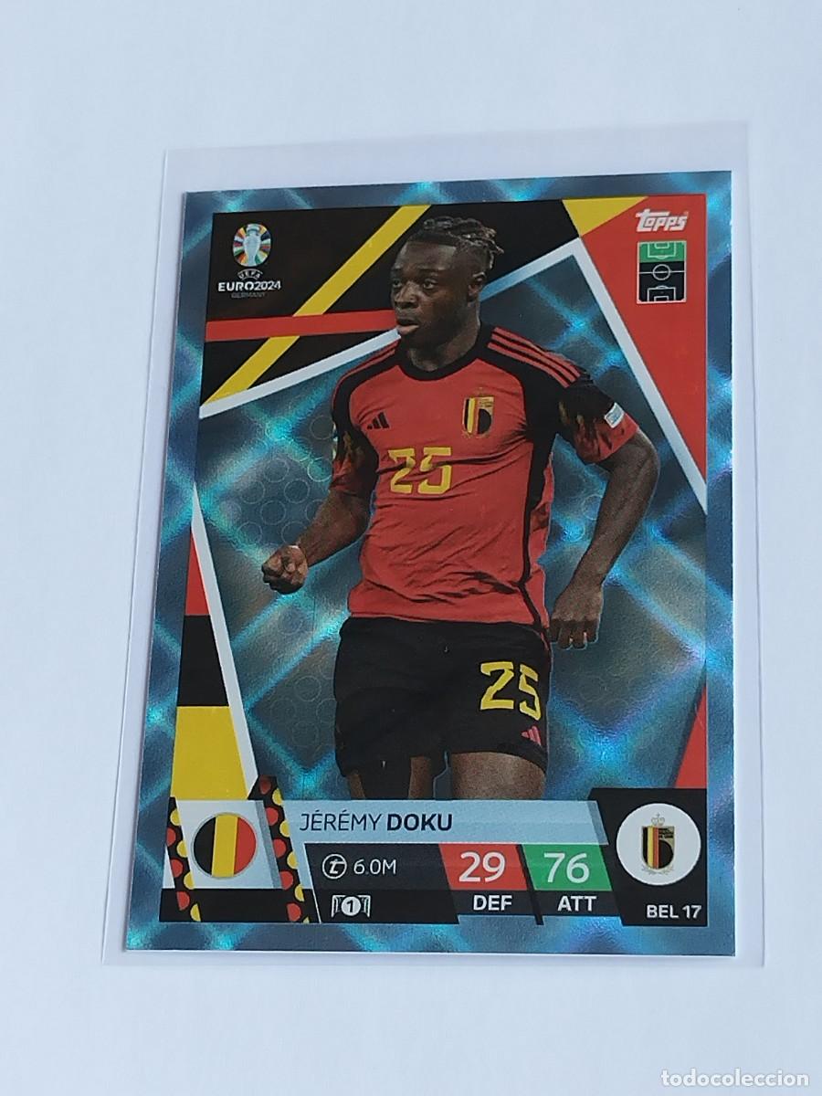 Cromos de F&uacute;tbol: DOKU BLUE CRYSTAL #BEL 17 BELGICA AZUL PARALELA TOPPS EUROCOPA 2024 MATCH ATTAX UEFA EURO 24 BEL17