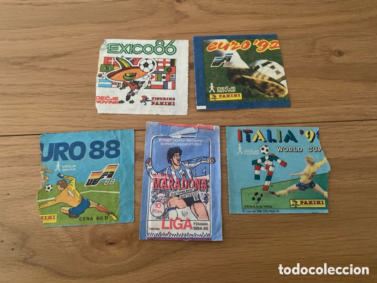 Cromos de F&uacute;tbol: Lote sobres abiertos Yugoslavia Euro 88 - Italia 90 - Mexico 86 - Euro 92 - Regalo sobre Maradona