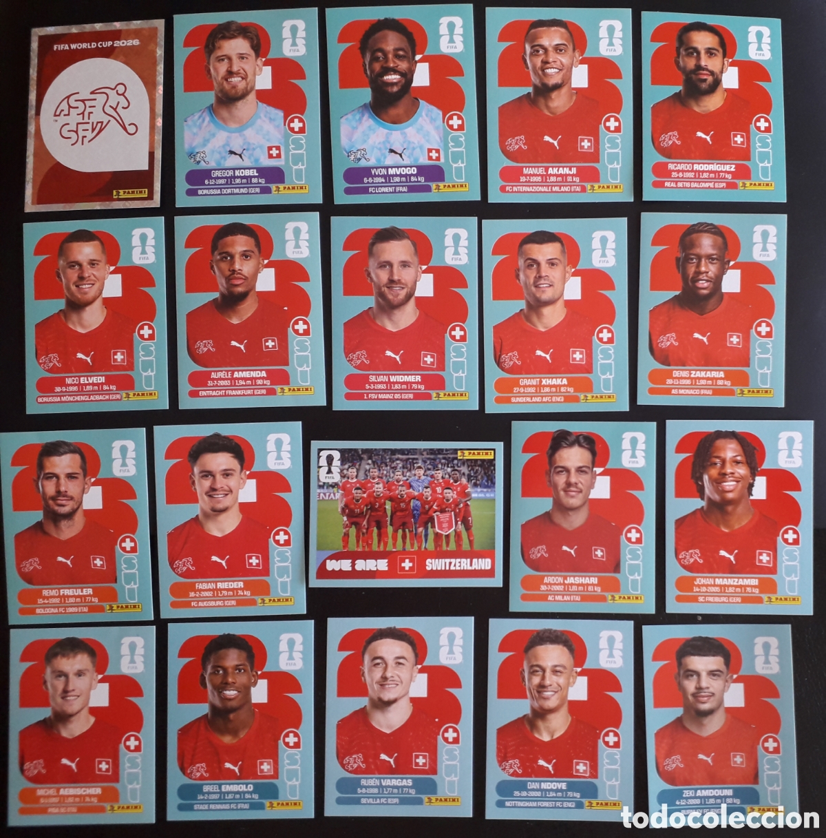 Cromos de F&uacute;tbol: 20 CROMOS SUIZA EQUIPO COMPLETO MUNDIAL F&Uacute;TBOL 2026 FIFA WORLD CUP PANINI SIN PEGAR PEDIDO M&Iacute;NIMO 3&euro;