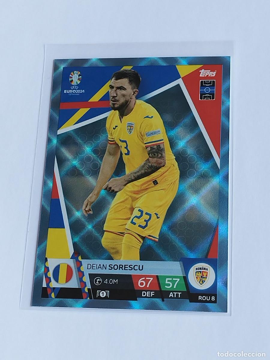 Fu&szlig;ball-Sticker: SORESCU BLUE CRYSTAL ROU 8 RUMAN&Iacute;A AZUL PARALELA TOPPS EUROCOPA 2024 MATCH ATTAX EURO 24 ROU8