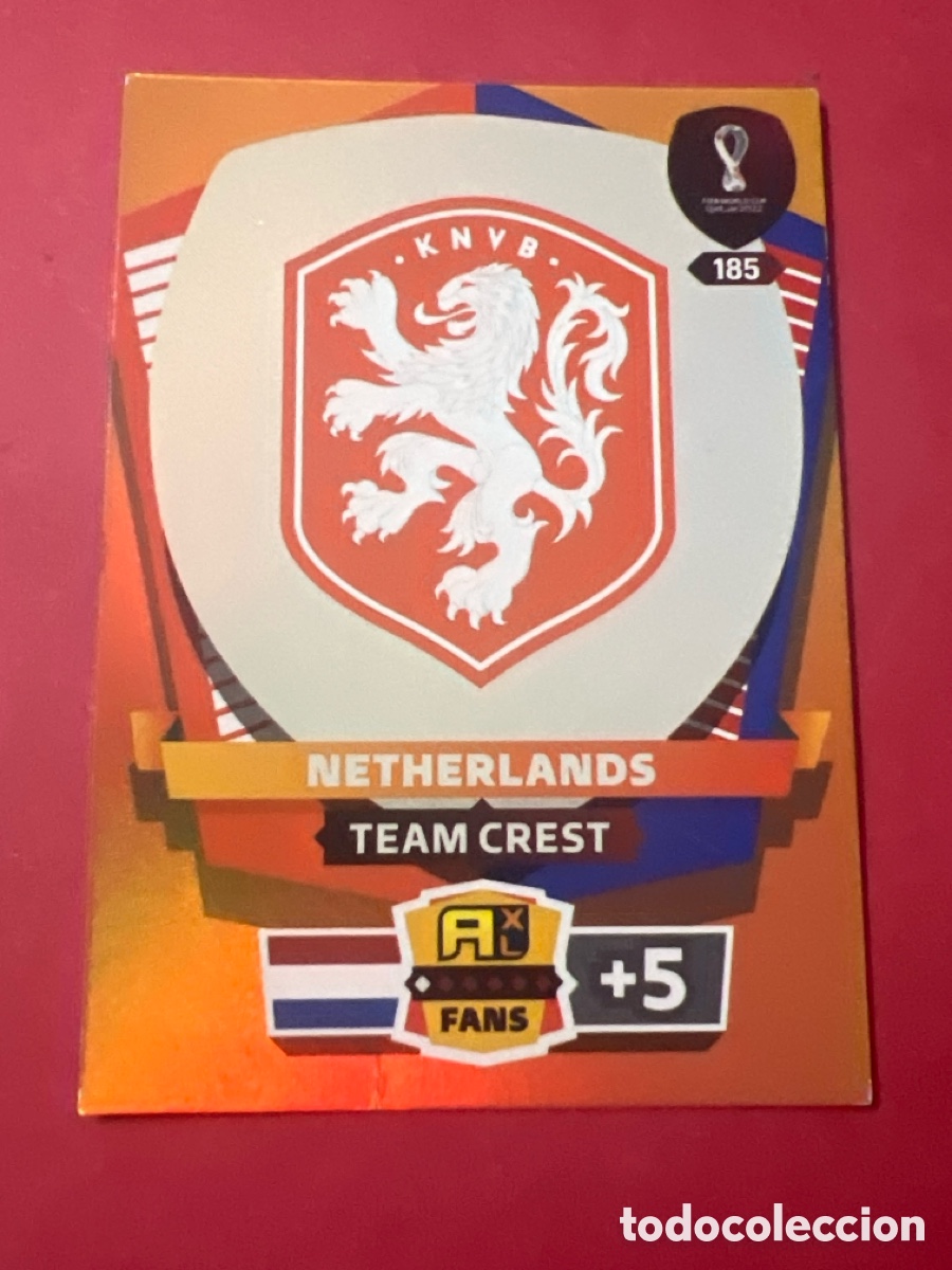 Cromos de F&uacute;tbol: C9697. Cromo ADRENALYN FIFA WORLD CUP QATAR 2022 PANINI - TEAM CREST - NETHERLANDS 185