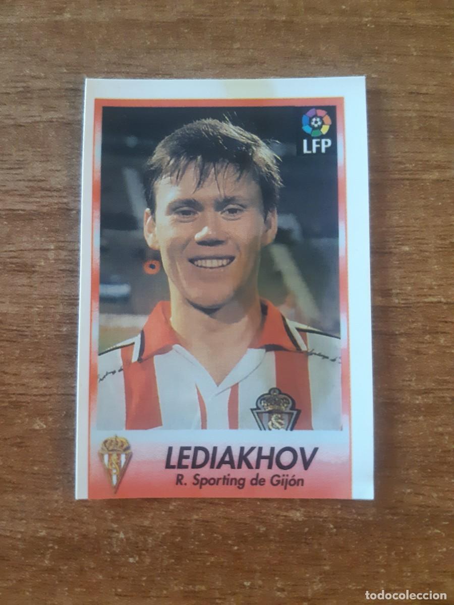 Cromos de F&uacute;tbol: N&deg;112 Lediakhov (Sporting Gij&oacute;n) Liga 96-97 BOLLYCAO. Trasera Sigue La Liga. Nunca pegado, sin pegar