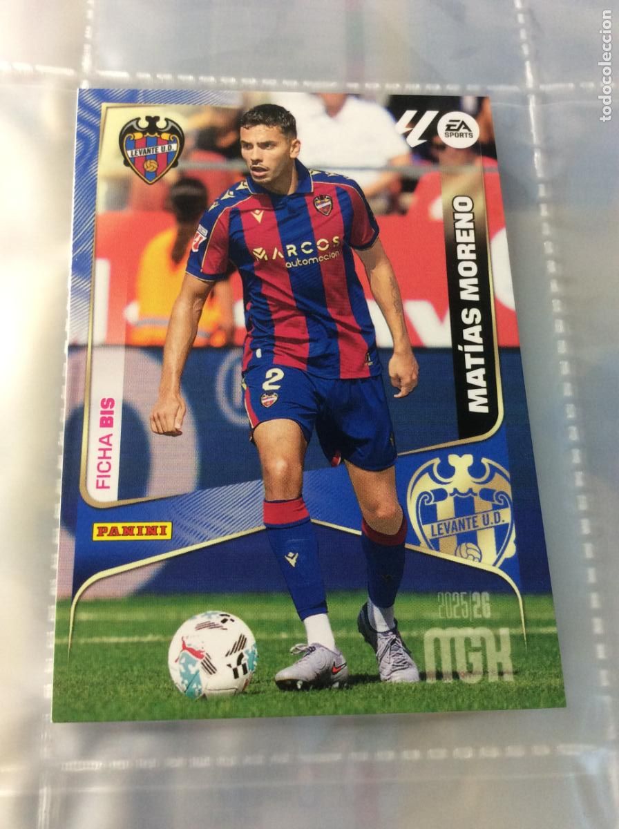 Football Stickers: Mat&iacute;as Moreno Ficha Bis Levante MGK 25/26 2025 2026 Panini