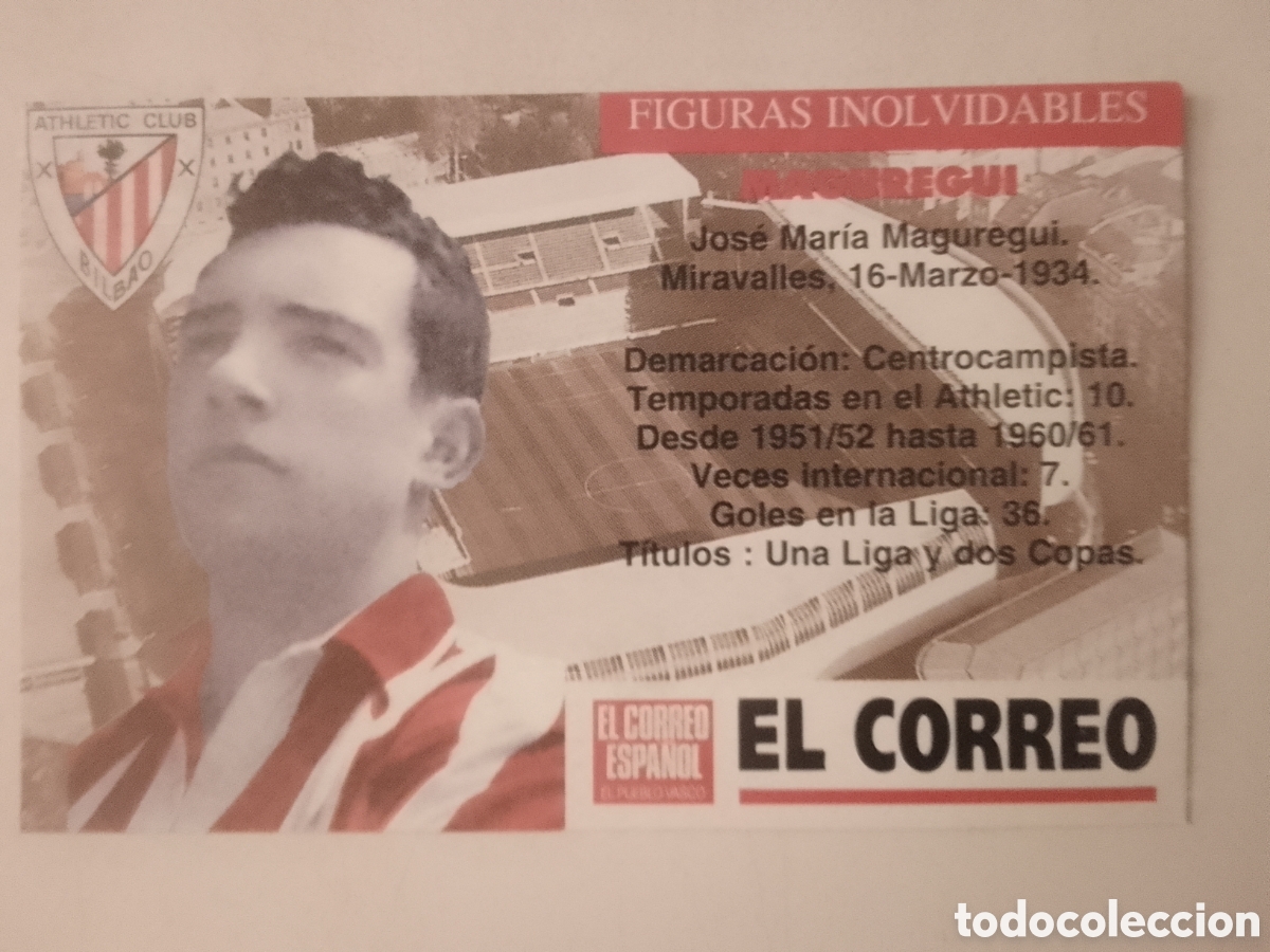Cromos de F&uacute;tbol: Cromo El Correo Figuras Inolvidables Athletic Club Bilbao. MAGUREGUI.