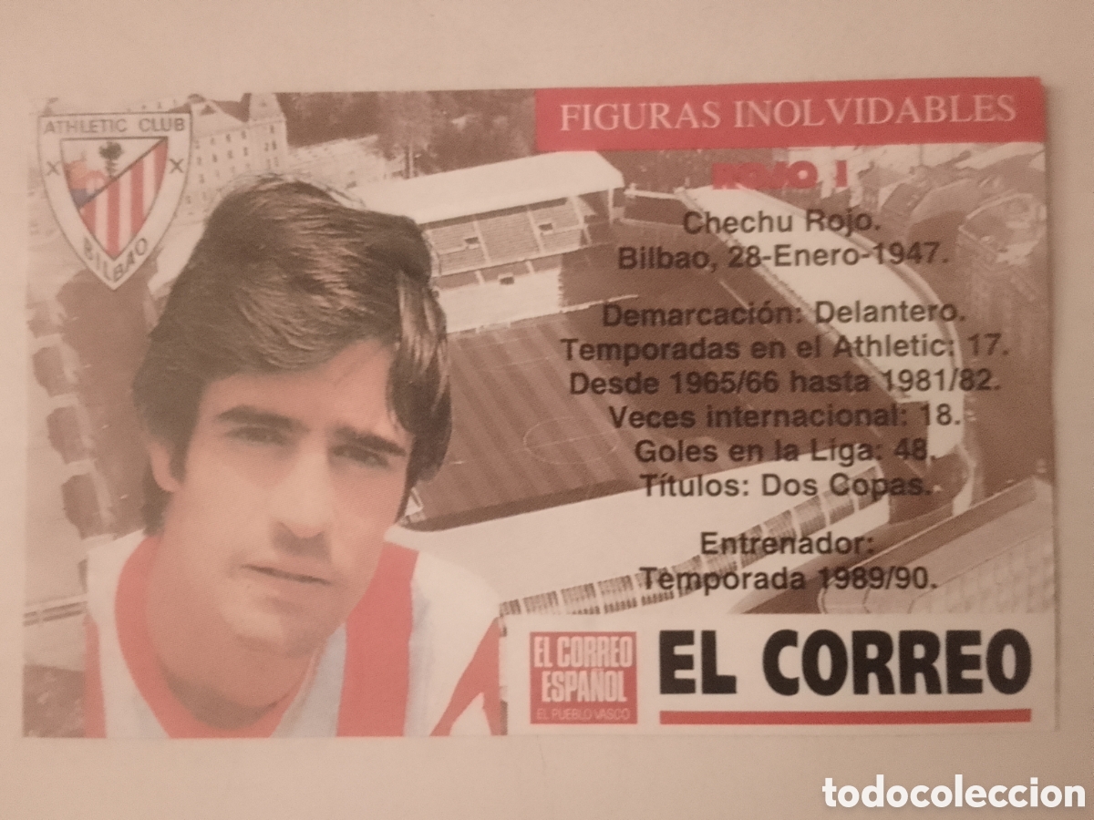 Cromos de F&uacute;tbol: Cromo El Correo Figuras Inolvidables Athletic Club Bilbao. Rojo I.