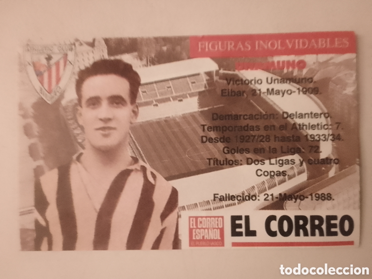 Cromos de F&uacute;tbol: Cromo El Correo Figuras Inolvidables Athletic Club Bilbao. UNAMUNO.