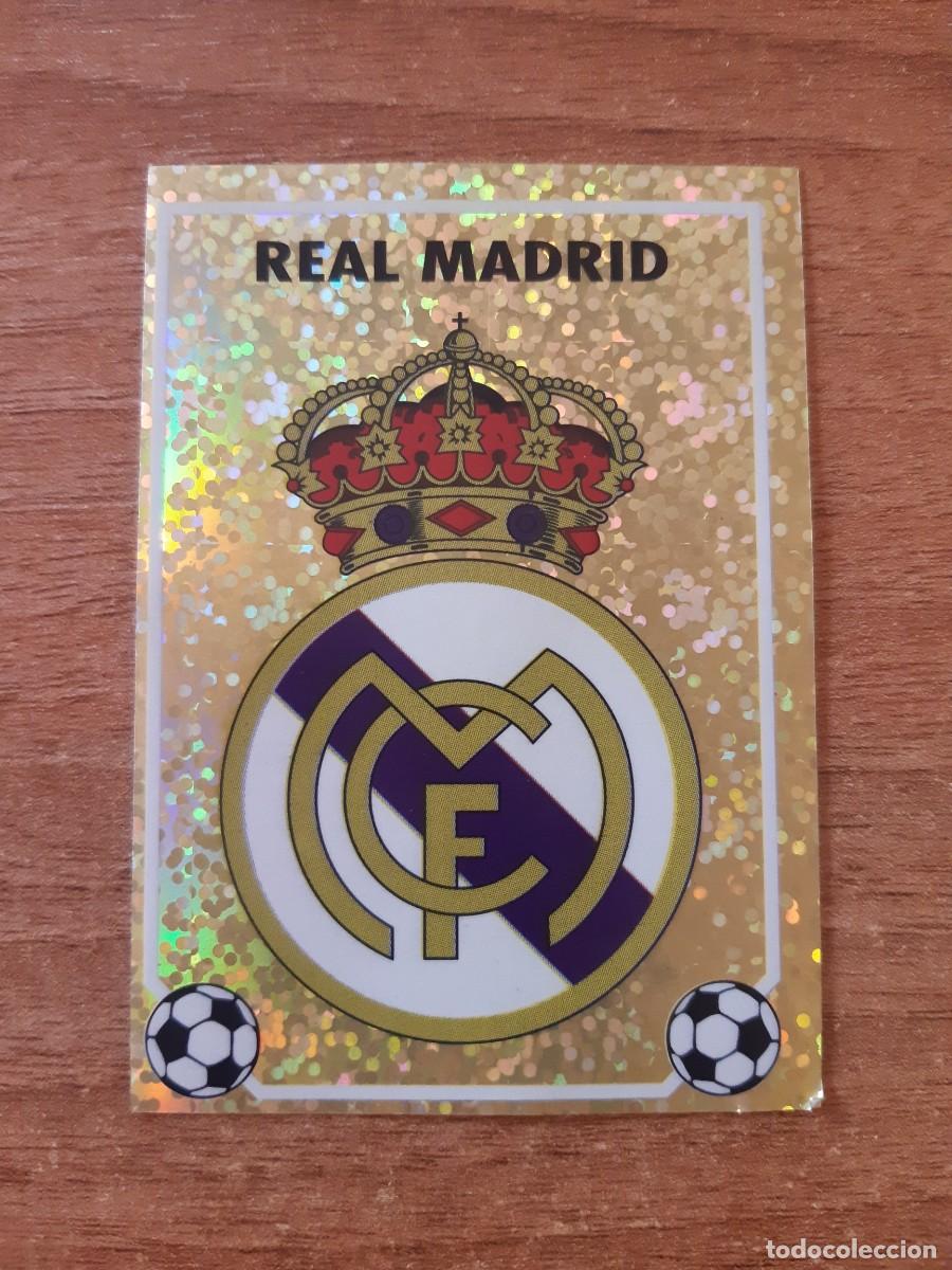 Cromos de F&uacute;tbol: P ESCUDO BRILLANTE REAL MADRID LIGA 96-97 PANINI. NUNCA PEGADO, SIN PEGAR