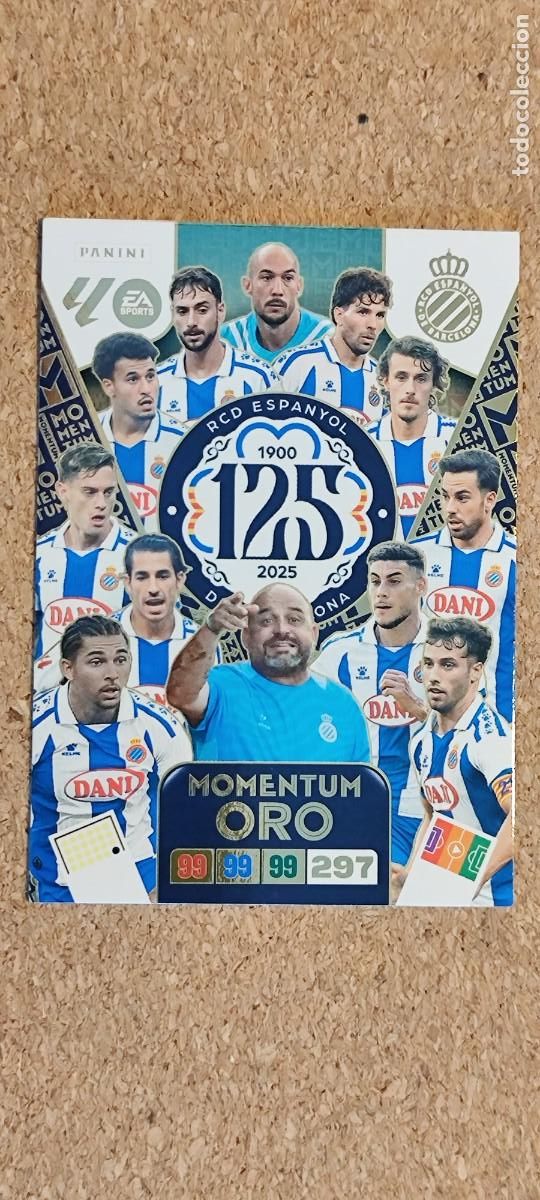 Cromos de F&uacute;tbol: ADRENALYN XL LA LIGA 25/26 CARD MOMENTUM ORO 125 ANIVERSARIO (1900-2025) RCD ESPA&Ntilde;OL # PANINI