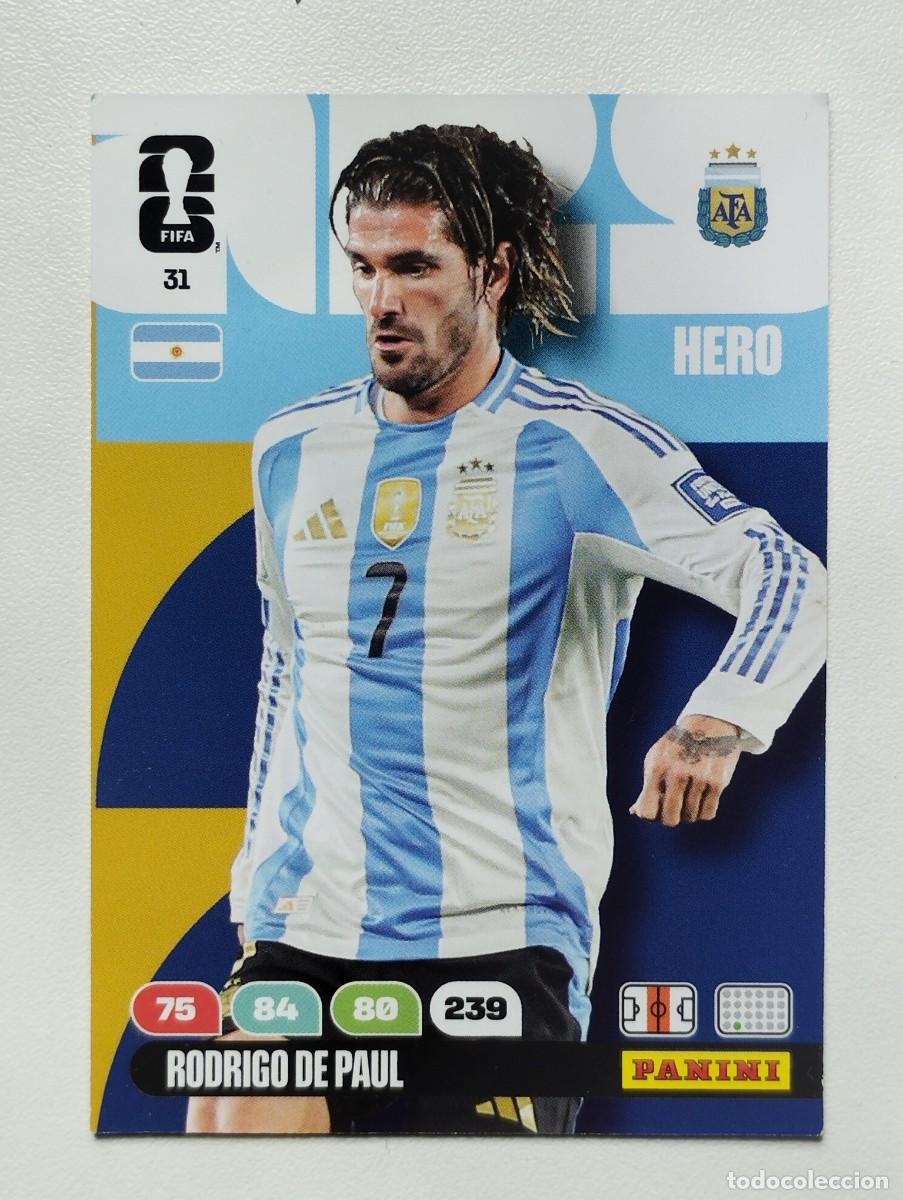 Cromos de F&uacute;tbol: CROMO CARD ADRENALYN MUNDIAL WORLD CUP 2026 HERO RODRIGO DE PAUL 31 ARGENTINA