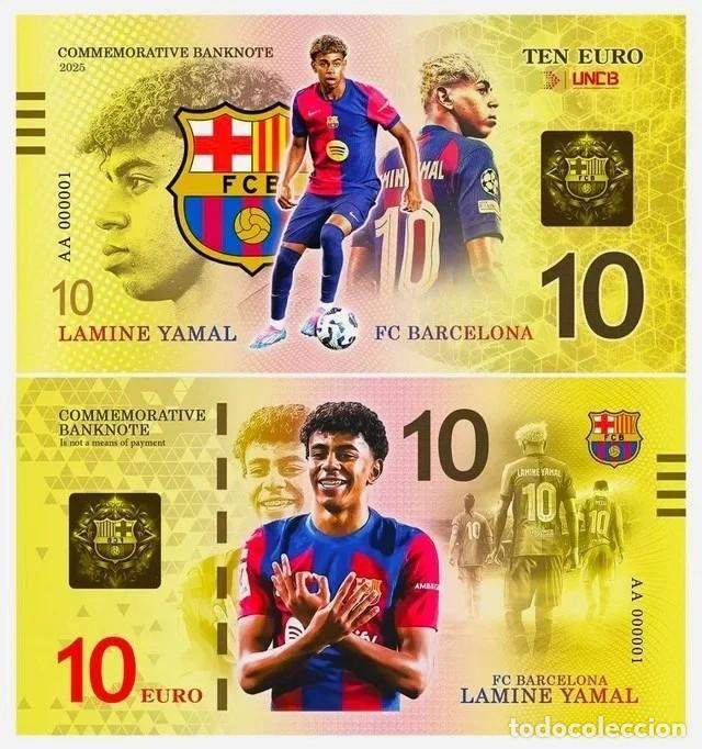 Cromos de F&uacute;tbol: Billete Conmemorativo 10 Euros Lamine Yamal FCB UNCB