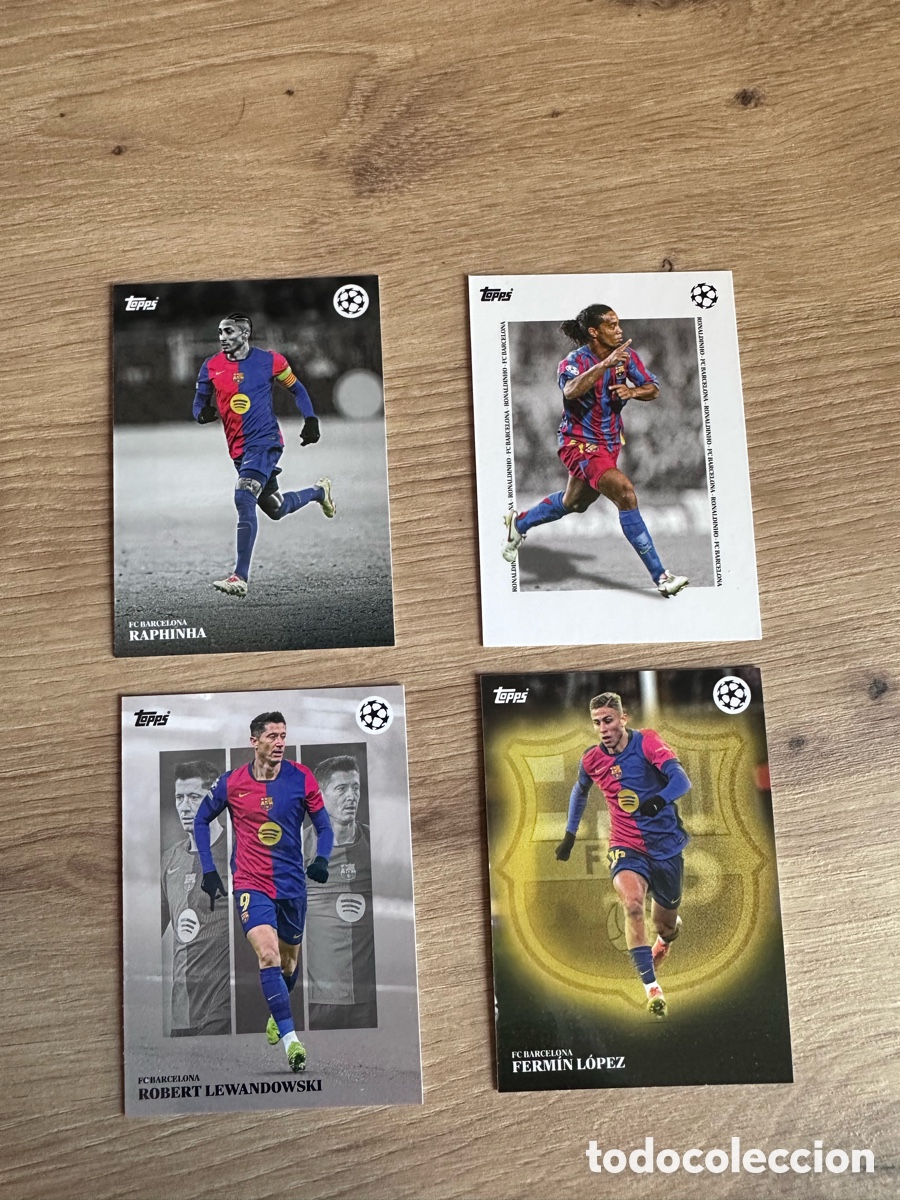 Cromos de F&uacute;tbol: Simplicidad 2025. RAPHINHA + LEWANDOWSKI + FERM&Iacute;N + RONALDINHO