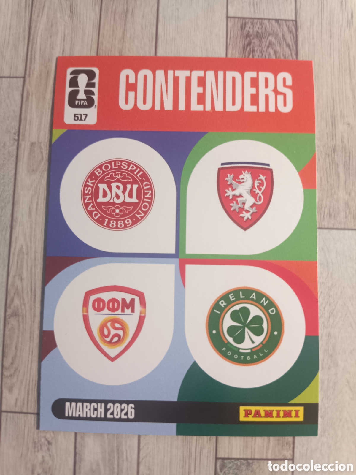 Cromos de F&uacute;tbol: 517 CONTENDERS DINAMARCA R. CHECA MACEDONIA IRLANDA ADRENALYN XL MUNDIAL FIFA WORLD CUP 2026 PANINI