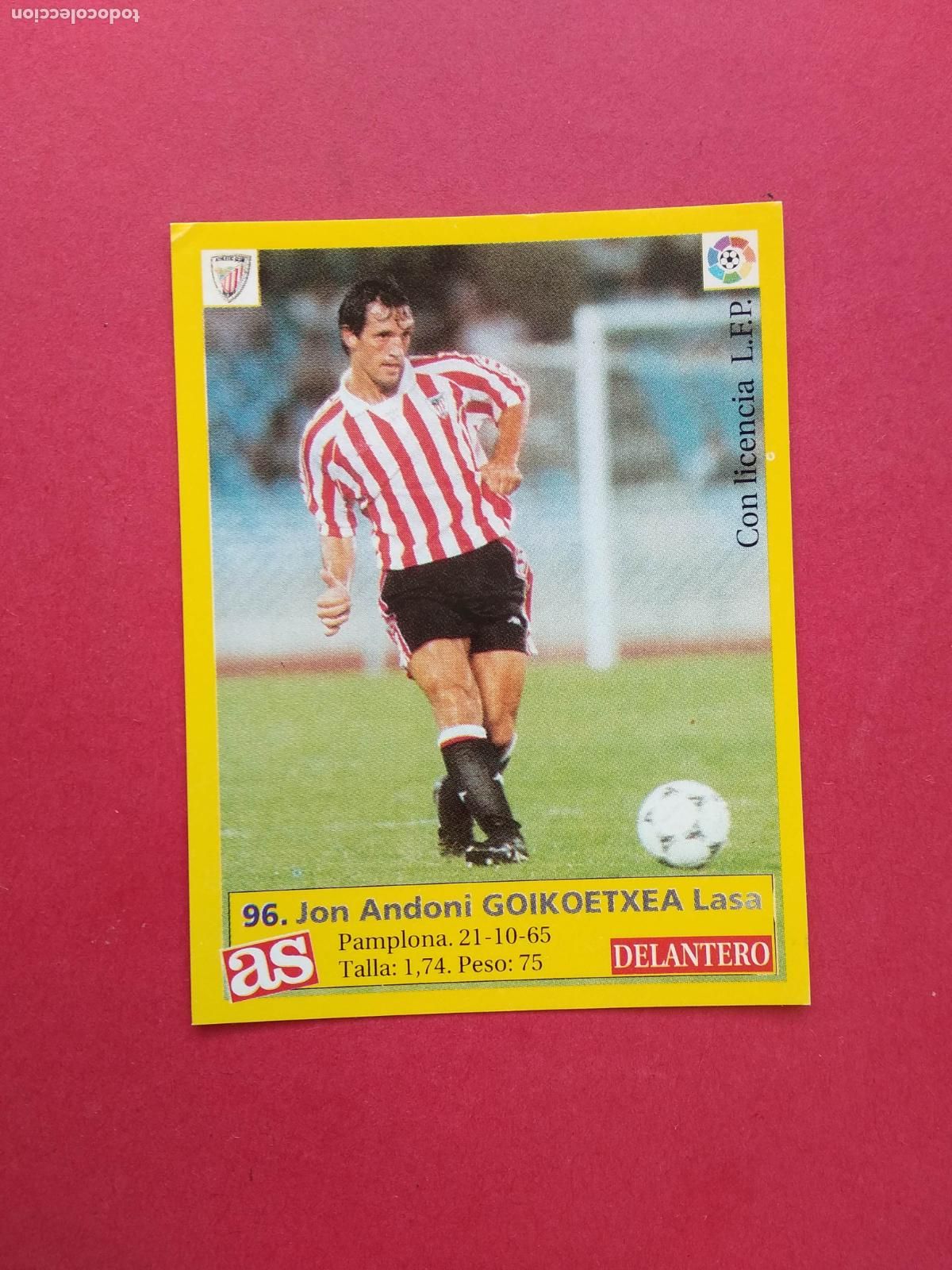 Cromos de F&uacute;tbol: DIARIO AS LIGA 95 96 1995 1996 CROMO NUNCA PEGADO ATHLETIC DE BILBAO N&ordm; 96 GOIKOETXEA