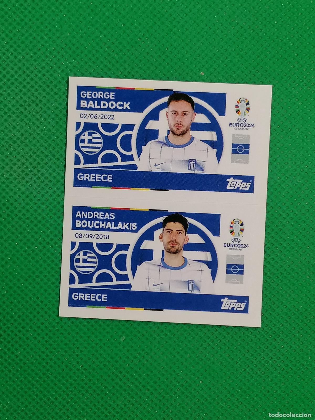 Cromos de F&uacute;tbol: GRE 8 9 GRE8 GRE9 BALDOCK BOUCHALAKIS GRECIA ⚽ TOPPS EURO 2024 24 GERMANY STICKERS ⚽