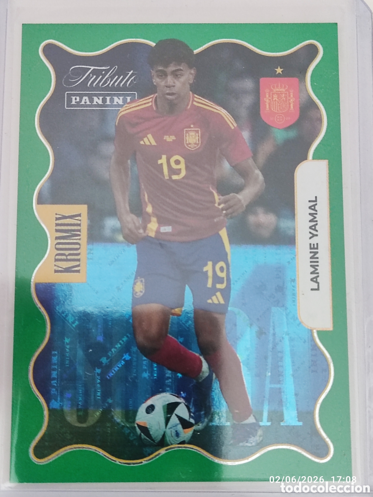 Cromos de F&uacute;tbol: Lamine Yamal Kromix Green Panini Tributo Espa&ntilde;a Vamos campeones